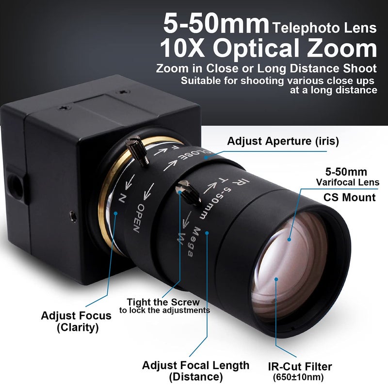 SVPRO 5-50mm Zoom Lens USB Camera 1080P with Sony IMX323 Sensor, H.264 HD Camera with 0.01lux Ultra Low Light USB Webcam for Weak Light Conditions,PC Cam for Windows Linux Mac Android - Image 2